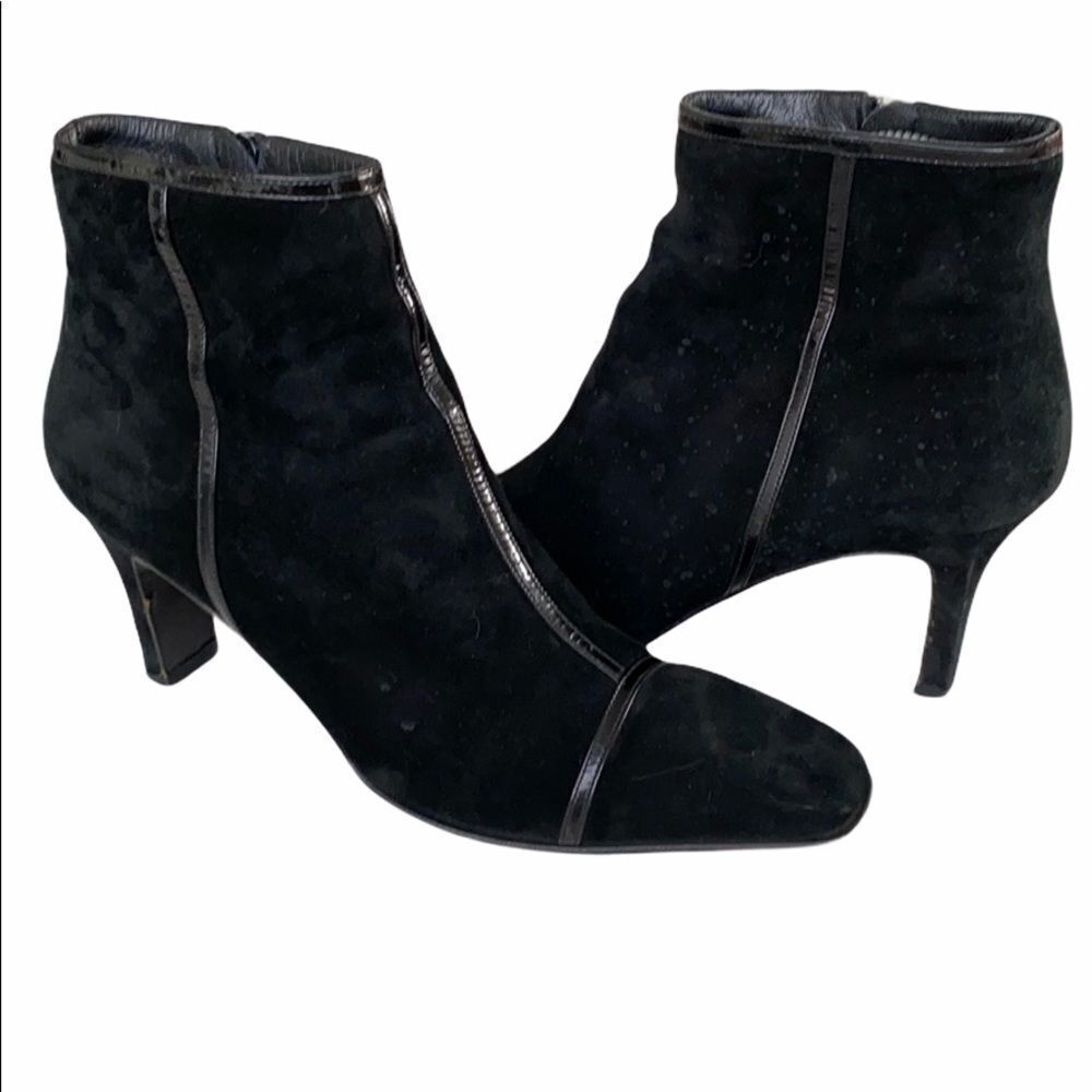Salvatore Ferragamo Suede Patent Heeled Booties Dressy  Pointed‎ Toe Blac…
